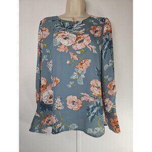 Loft Sz S 🌼 Floral long Sleeve Shirt Top Cuffs Vibrant MiNT